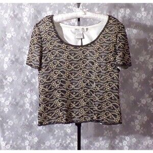Adrianna Papell Occasions Blouse Vintage 90s Silk Beaded Art Nouveau Size Medium